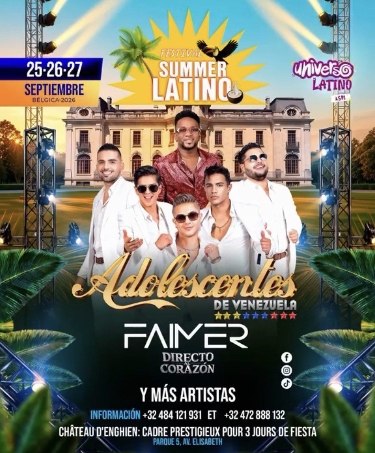 Cartel general del Festival Summer Latino, del 25 al 27 de septiembre de 2026 en Château d’Enghien
